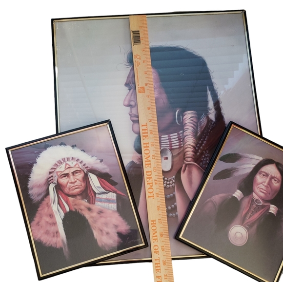 3 Native American Pictures Brown/Black - Picture 2 of 2